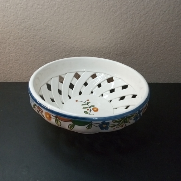 EXQUISITE Nazari Made in Portugal 8" Hand painted Reticulated Lattice Bowl - Picture 5 of 7